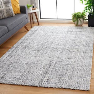 Abstract Light Gray 6 ft. x 6 ft. Plaid Marle Square Area Rug