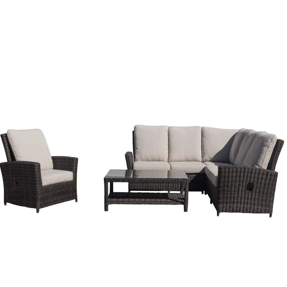 Courtyard Casual Cheshire 5-Piece Aluminum Recline Sectional Set with ...