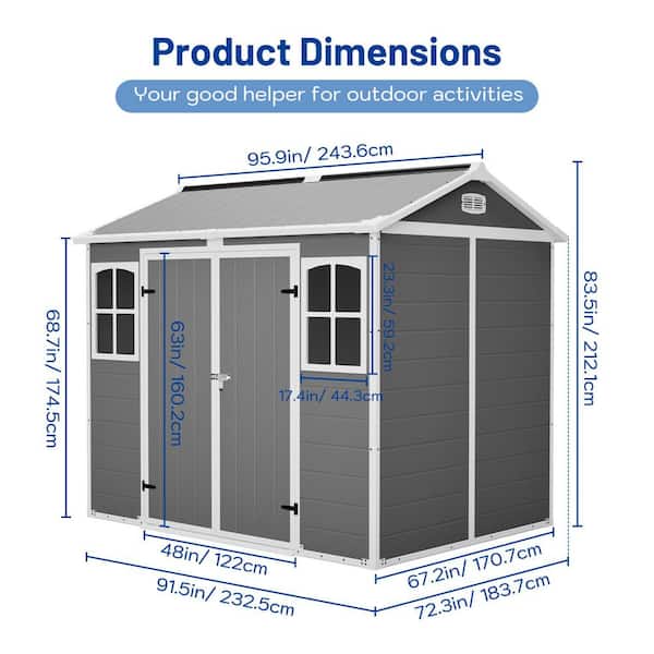LATTOY 8x6 ft Plastic Utility Shed with Floor-Lockable Storage
