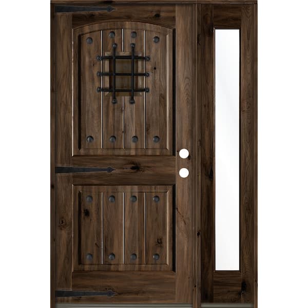 Krosswood Doors 44 in. x 80 in. Mediterranean Knotty Alder Left-Hand/Inswing Clear Glass Black Stain Wood Prehung Front Door w/RFSL
