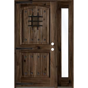 50 in. x 80 in. Mediterranean Knotty Alder Left-Hand/Inswing Clear Glass Black Stain Wood Prehung Front Door w/RFSL
