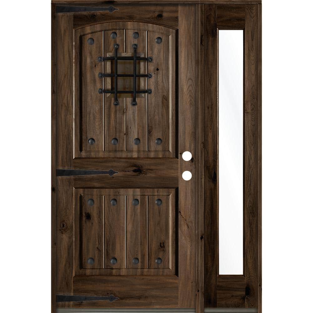 56 in. x 80 in. Mediterranean Knotty Alder Left-Hand/Inswing Clear Glass Black Stain Wood Prehung Front Door w/RFSL price history on PriceWatchPro