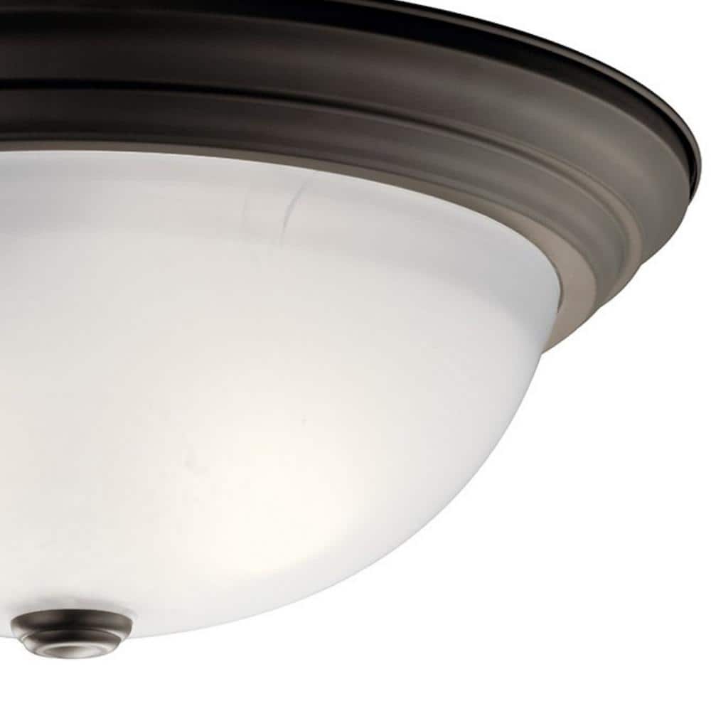 Transitional 15'' Distressed Bronze Flush Mount with White Dome Shade
