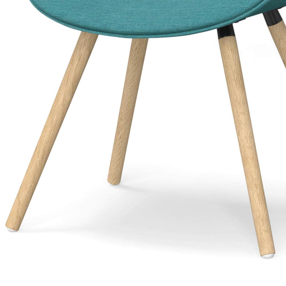 Turquoise Blue Linen Upholstered Side Chair with Natural Oak Legs