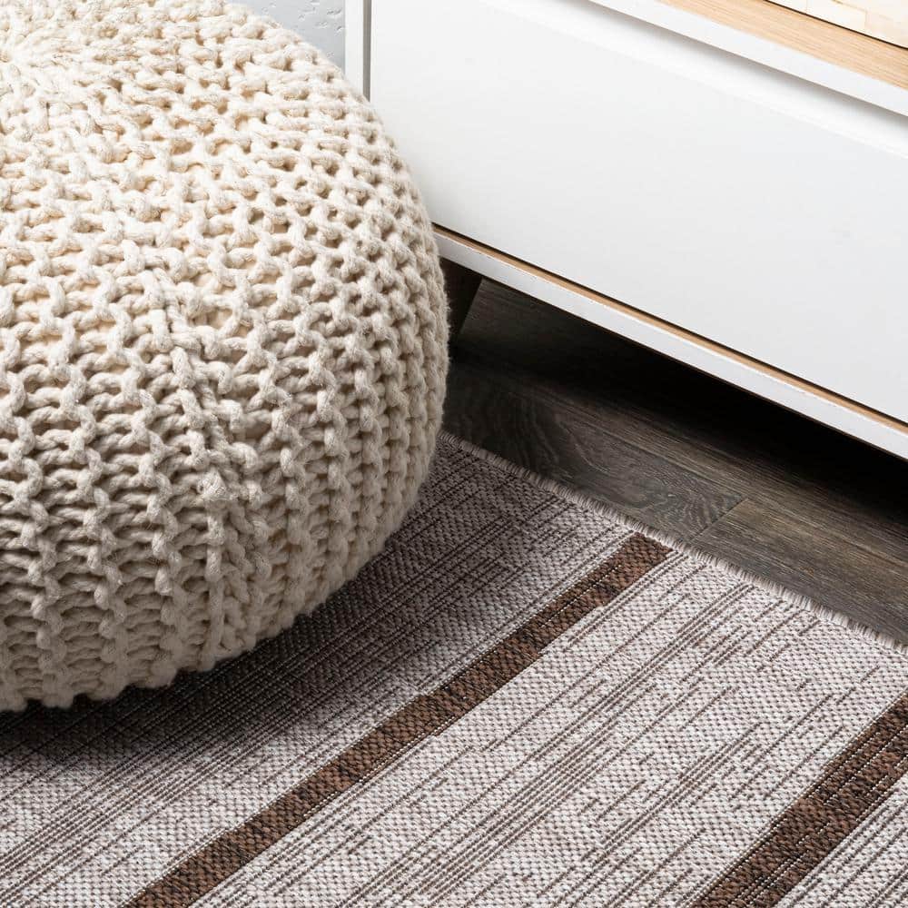 Beige and Brown Synthetic Rectangular Indoor/Outdoor Area Rug