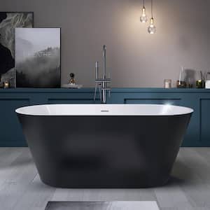 59 in. x 29.5 in. Acrylic Flat Bottom Free Standing Soaking Bathtub with Center Drain Freestanding Bathtub in Black