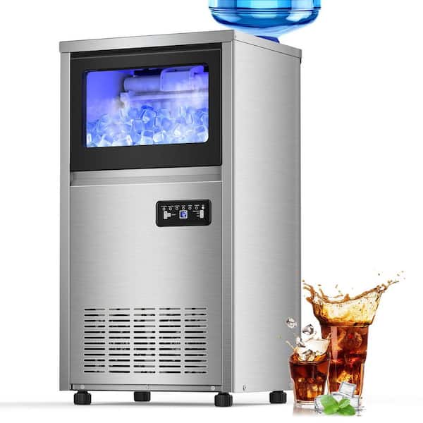 Hooure 14.57 in. Freestanding Ice Maker,Ice Production a Day 140lb.Stainless Steel Ice Maker,Full-Size Cubes with 30lb. Storage