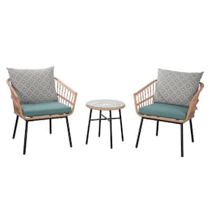 3-Piece Metal Outdoor Bistro Set with Turquoise Cushions