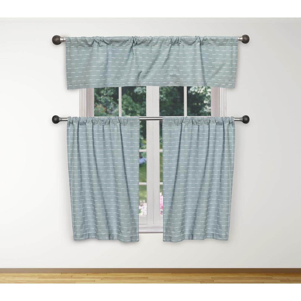 Tate Blue-White Cotton LightFiltering Rod Pocket Kitchen Curtain & Tier Se