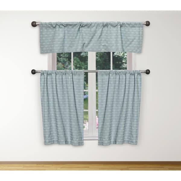Unbranded Tate Blue-White Cotton LightFiltering Rod Pocket Kitchen Curtain & Tier Set 58x15" (1 Piece) 29x36" (2 Pieces)
