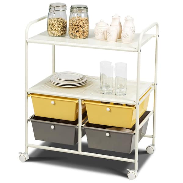 Honey Joy TOPB003953 4-Drawer Plastic Rolling Storage Cart Metal Rack Organizer Shelf with Wheels Black