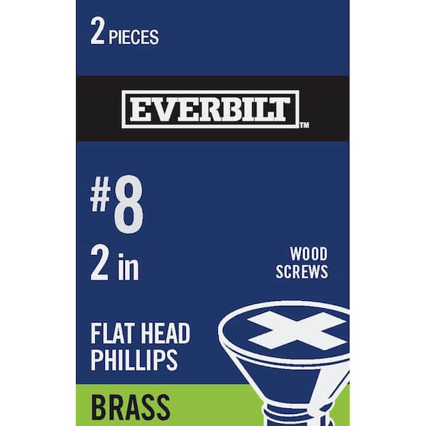 Everbilt #8 x 2 in. Phillips Flat Head Brass Wood Screw (2-Pack)