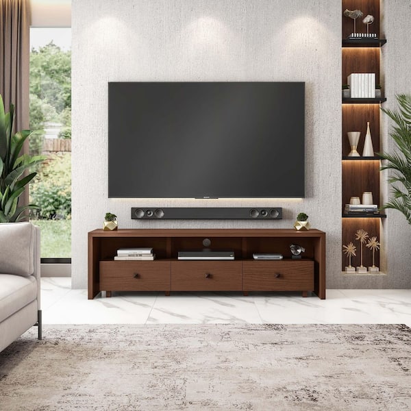 TECHNI MOBILI 70.75 in. Hickory Particle Board TV Stand with 3