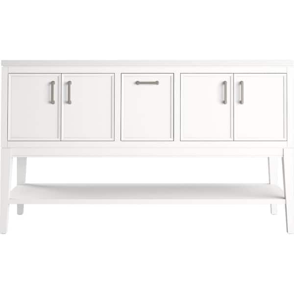 Winnow 60.13in. Double Sink Freestanding White Bath Vanity with White Quartz Top Assembled