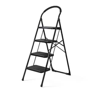 Reach Height 3.2 ft. Folding Light-Weight 4-Step Ladder, 330 lbs. Load Capacity with Extra Wide Anti-Slip Pedal, Black