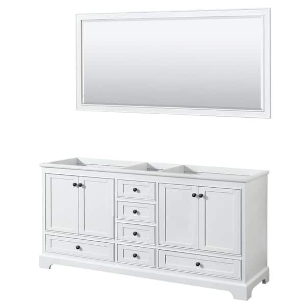 Wyndham Collection Deborah 71 in. W x 21.5 in. D x 34.25 in. H Double Bath Vanity Cabinet without Top in White with 70 in. Mirror