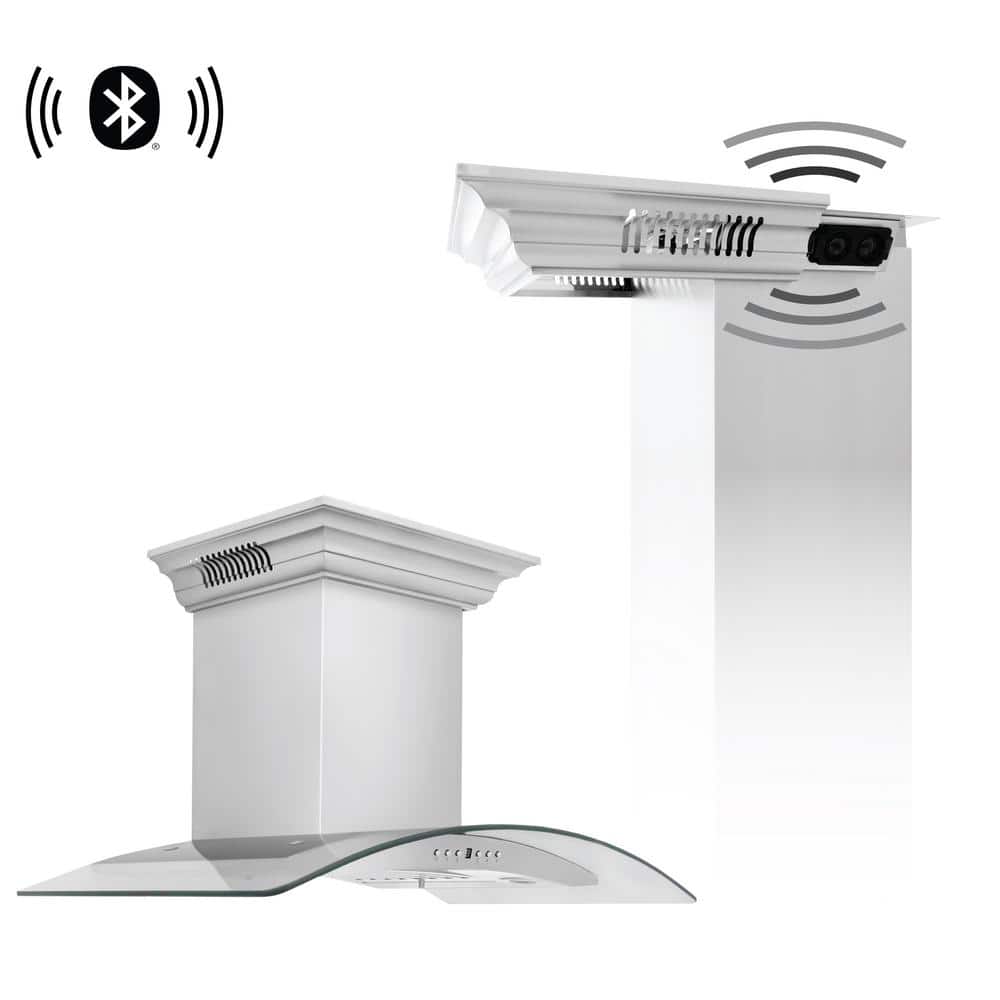 36 in. 400 CFM Ducted Vent Wall Mount Range Hood in Stainless Steel &amp; Glass with Built-in CrownSound Bluetooth Speakers