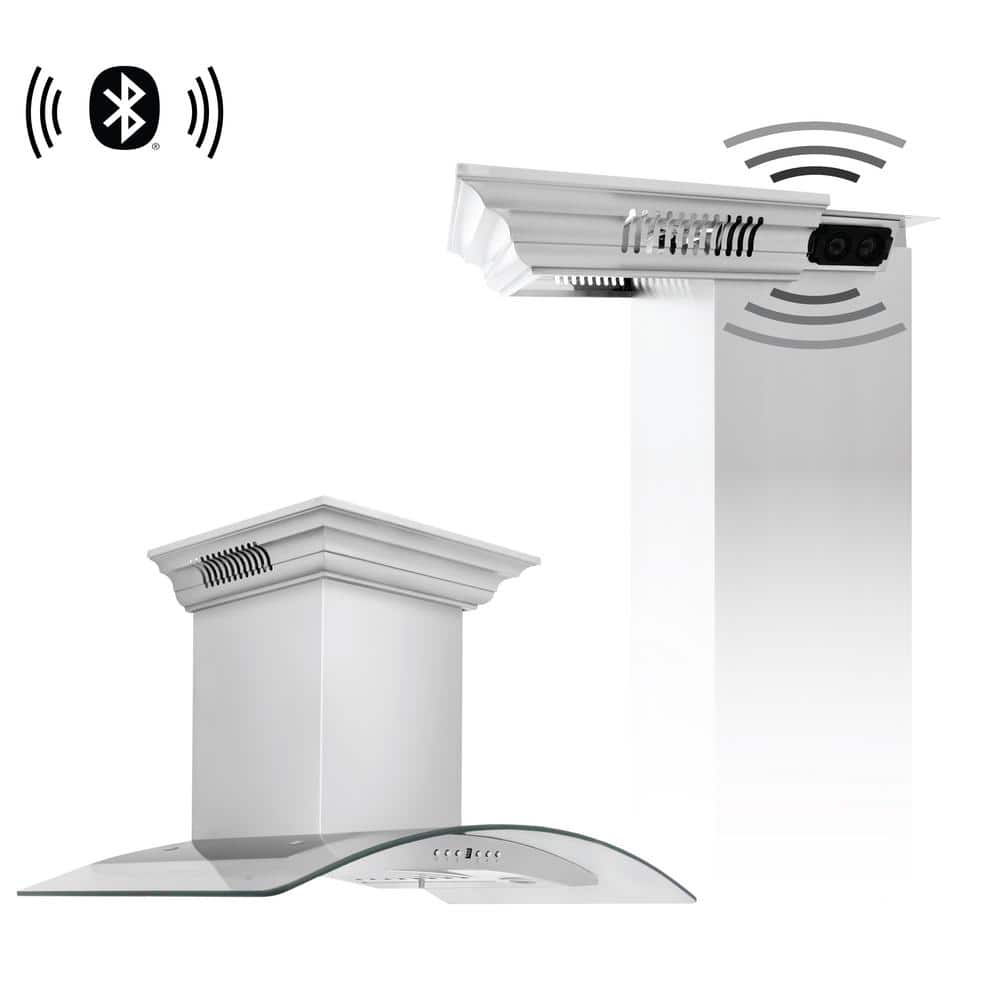 36 in. 400 CFM Ducted Vent Wall Mount Range Hood in Stainless Steel & Glass with Built-in CrownSound Bluetooth Speakers