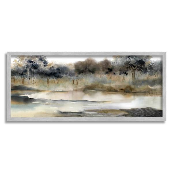 Trees by Lakeside Landscape Design by Carol Robinson Framed Abstract Art Print 24 in. x 10 in.