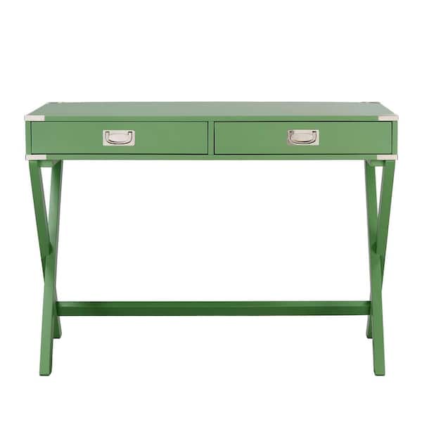 HomeSullivan 42 in. Meadow Green X Base Wood Accent Campaign Writing Desk
