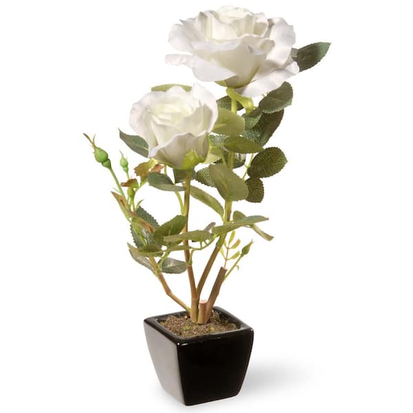 National Tree Company 12.5 in. Artificial White Rose Flower