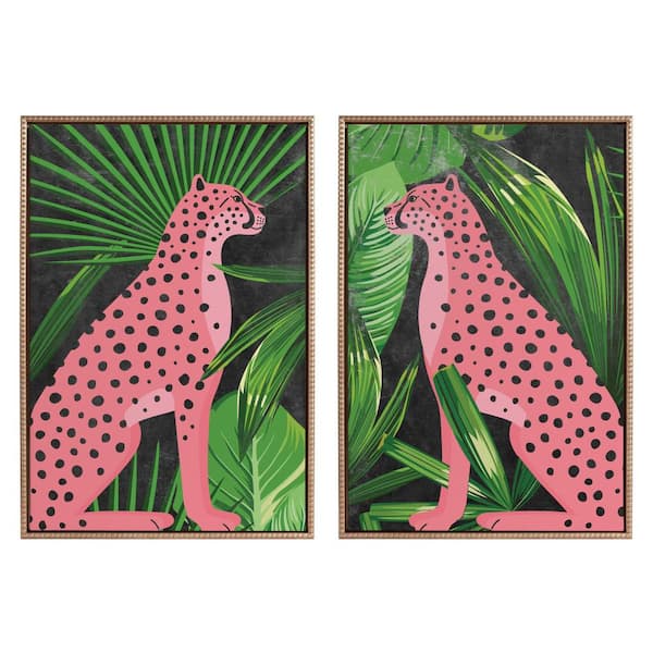Kate and Laurel Sylvie Mid-Century Jungle Cheetah Framed Canvas Wall Art Set 2-Piece Gold 23.00 in. x 33.00 in.