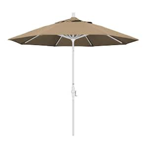 9 ft. White Aluminum Pole Market Aluminum Ribs Collar Tilt Crank Lift Patio Umbrella in Heather Beige Sunbrella