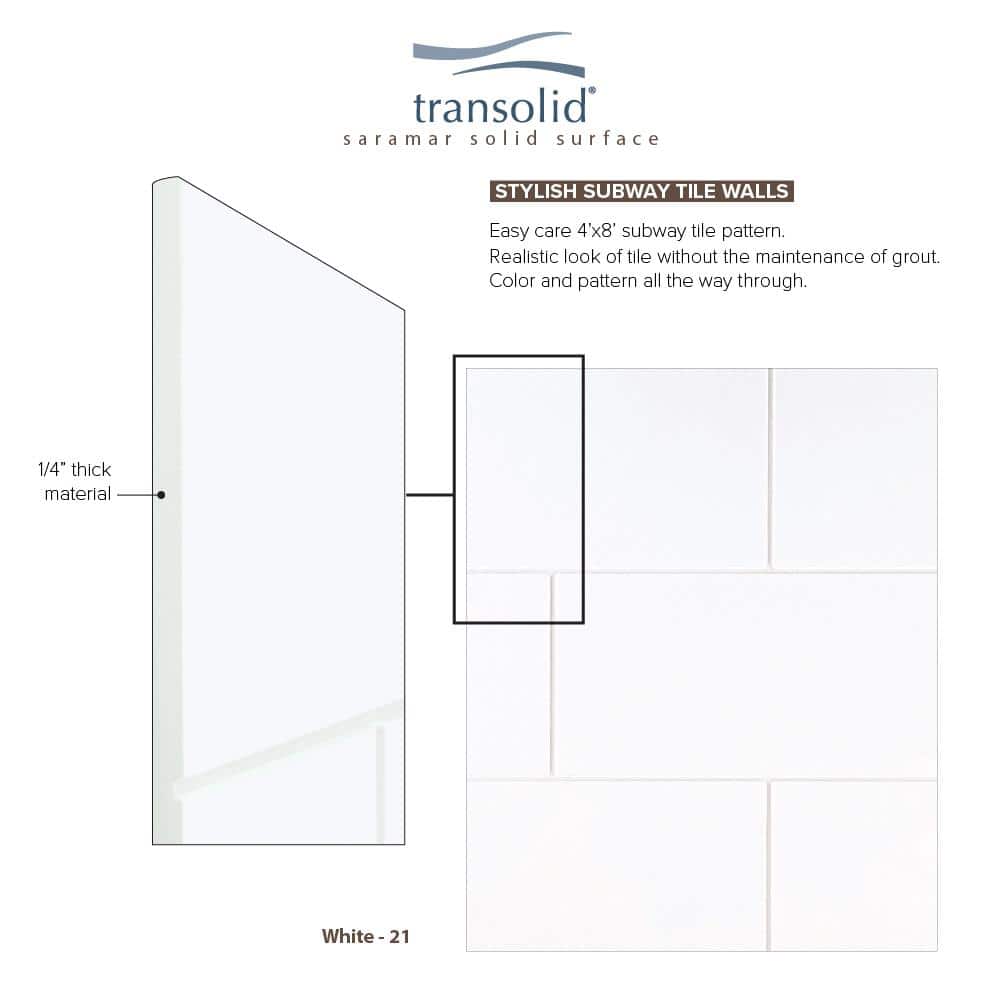 SaraMar White Solid Surface 3-Piece Glue Up Shower Wall Kit