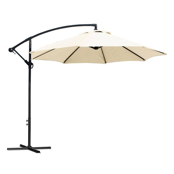 Upgrade 10 Ft Cantilever Patio Offset Umbrella Outdoor Hanging Market With Crank And Cross Base In Beige Ug 10ft The Home Depot Upgrade 10 Ft Cantilever Patio Offset, Outdoor Hanging Umbrella