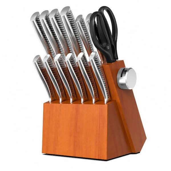 14-Piece Razor Sharp Japanese High Carbon Stainless Steel Kitchen Knife Set with Built-in Sharpener, Ergonomic Handle
