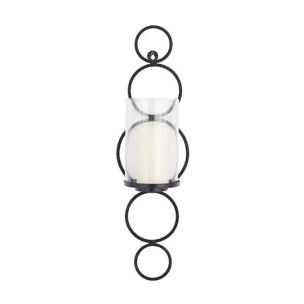 Litton Lane 25 in. Black Metal Single Candle Wall Sconce