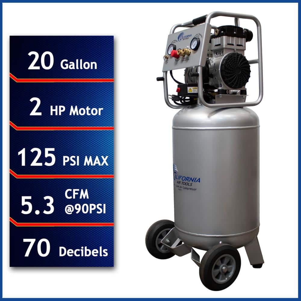 California Air Tools 20 Gal. 2.0 HP Ultra Quiet and Oil-Free Electric Air  Compressor 20020 - The Home Depot