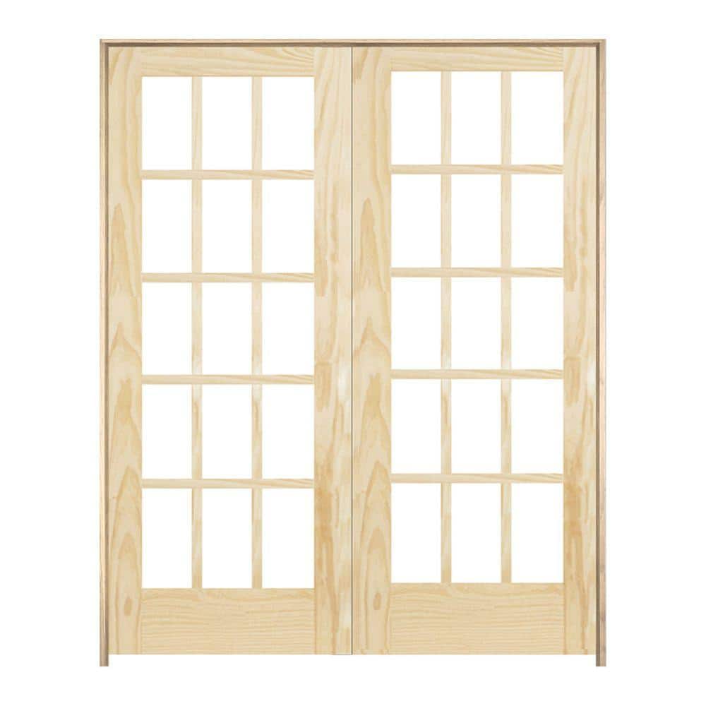 JELD-WEN 60 in. x 80 in. Woodgrain 15-Lite Unfinished Pine