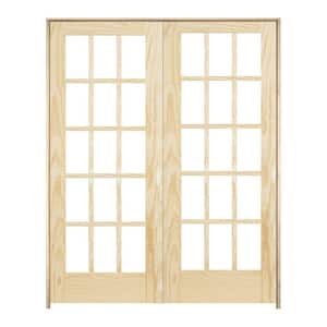 60 in. x 80 in. Woodgrain 15-Lite Unfinished Pine Prehung Interior French Door
