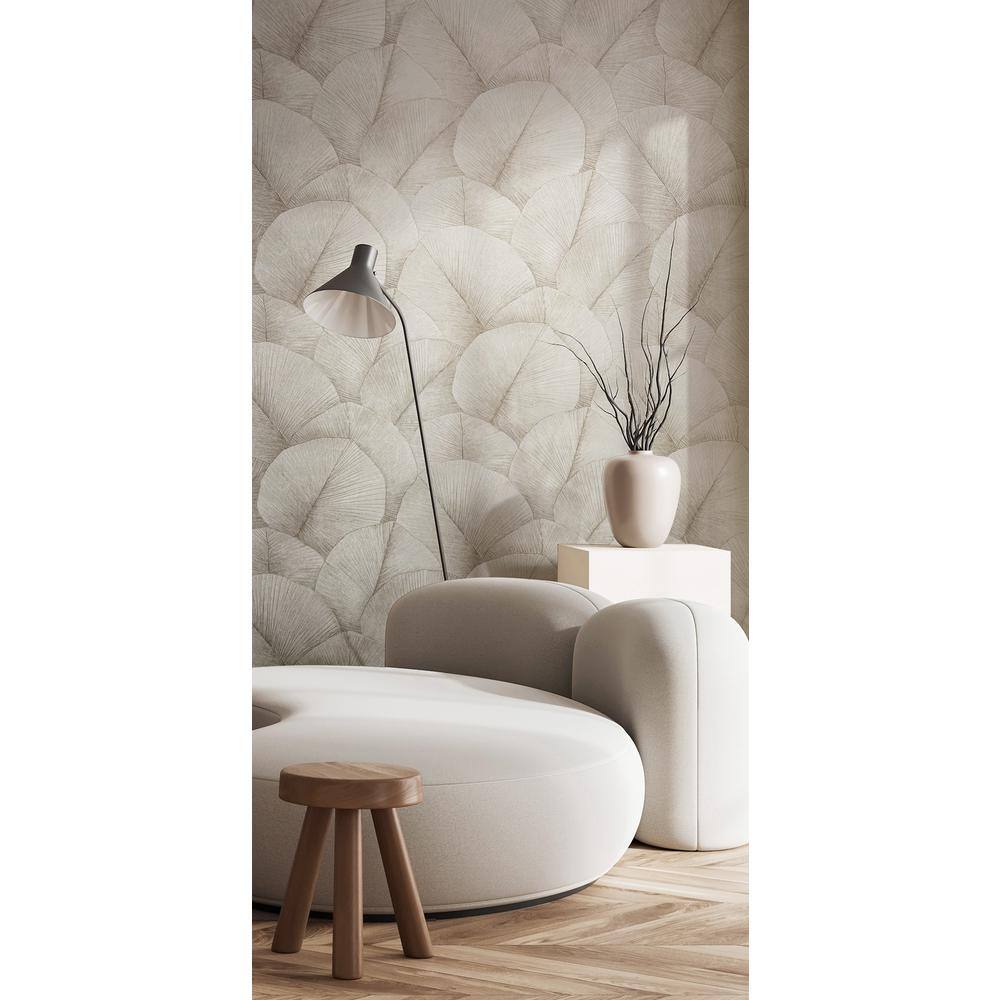 Ivory Embossed 3D Palm Leaf Non-Pasted Vinyl Wallpaper Roll