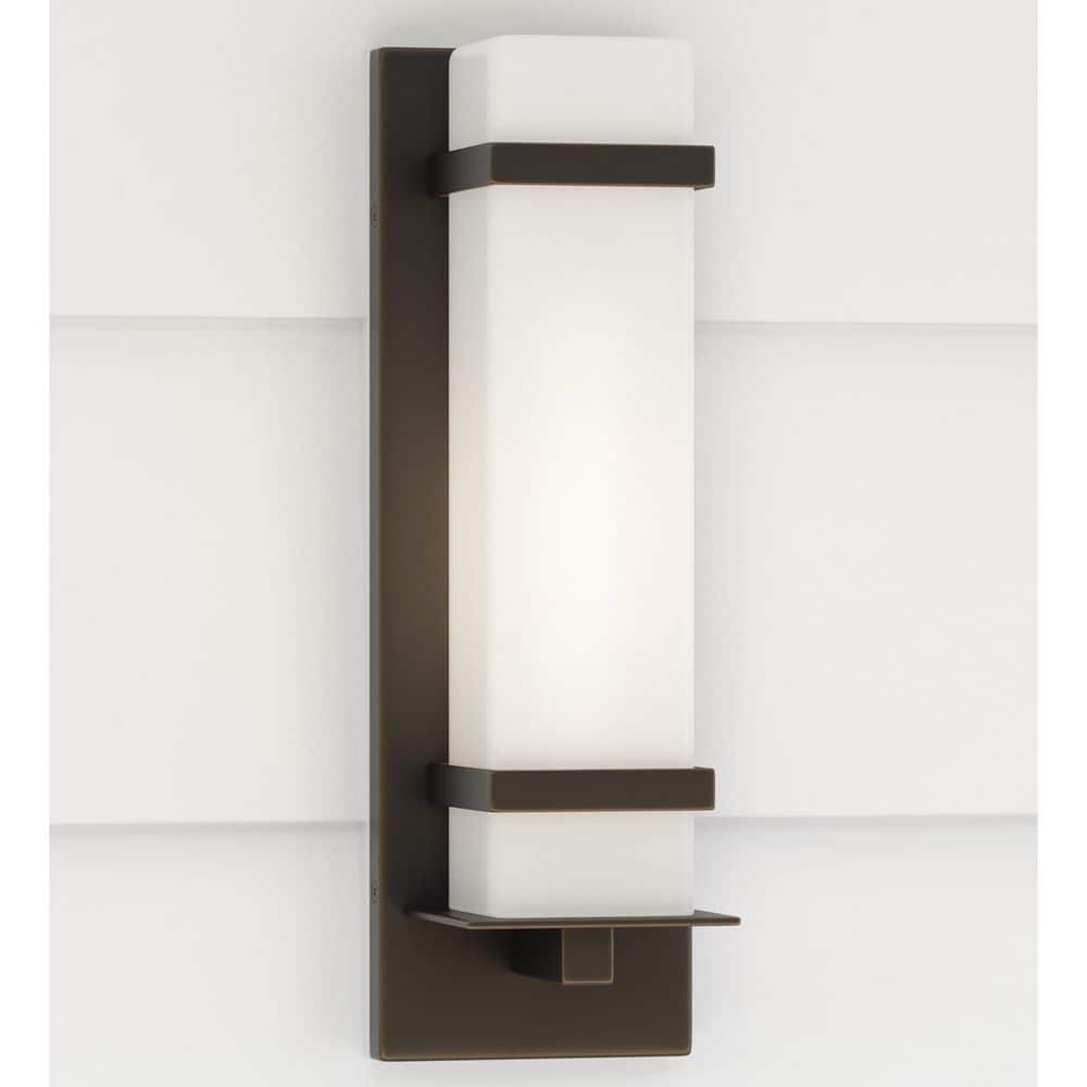 Antique Bronze 14" Etched Opal Glass Outdoor Wall Sconce