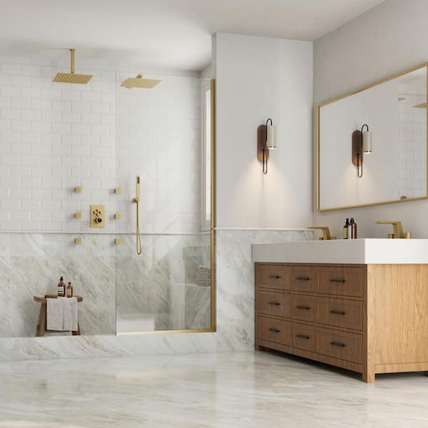 His and Hers Showers 15-Spray Square 12 in. Multifunction Wall Bar Shower Kit in Brushed Gold Valve Included