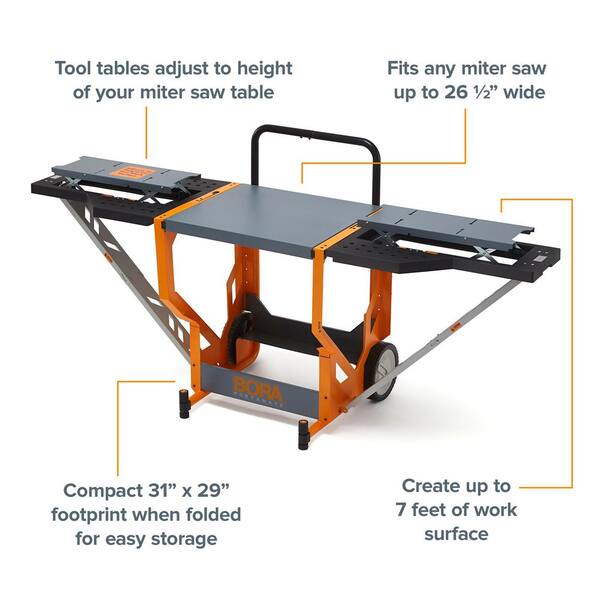 thumbnail image 2 of Bora Portamate PM-4000 Heavy Duty Folding Miter Saw Stand - 500lb Capacity With Quick Attach Mounts 2 of 11