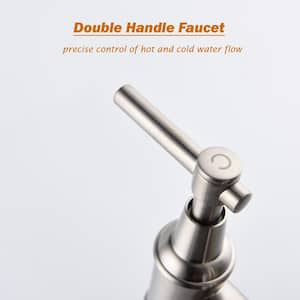 Double Handle Bridge Kitchen Faucet in Brushed Nickel with Pull-Down Spray Head