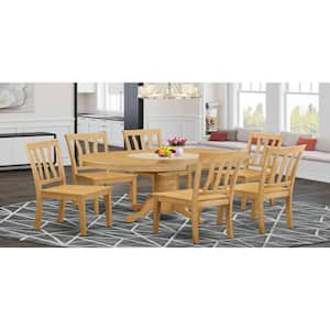 7-Piece Oval Natural Oak Finish Solid Wood Top Dining Table with 6-Chairs with Lattice Back