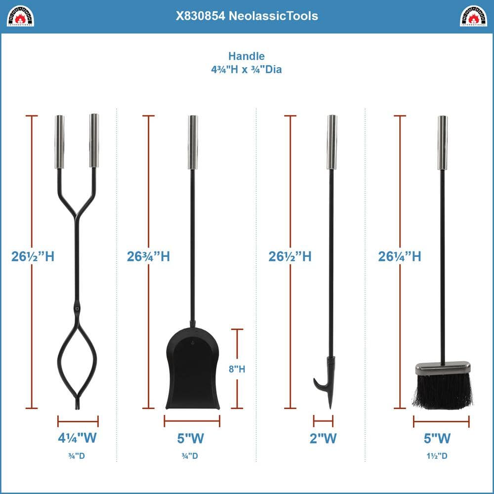 30" Black and Chrome Neoclassic Fireplace Tool Set with Round Base