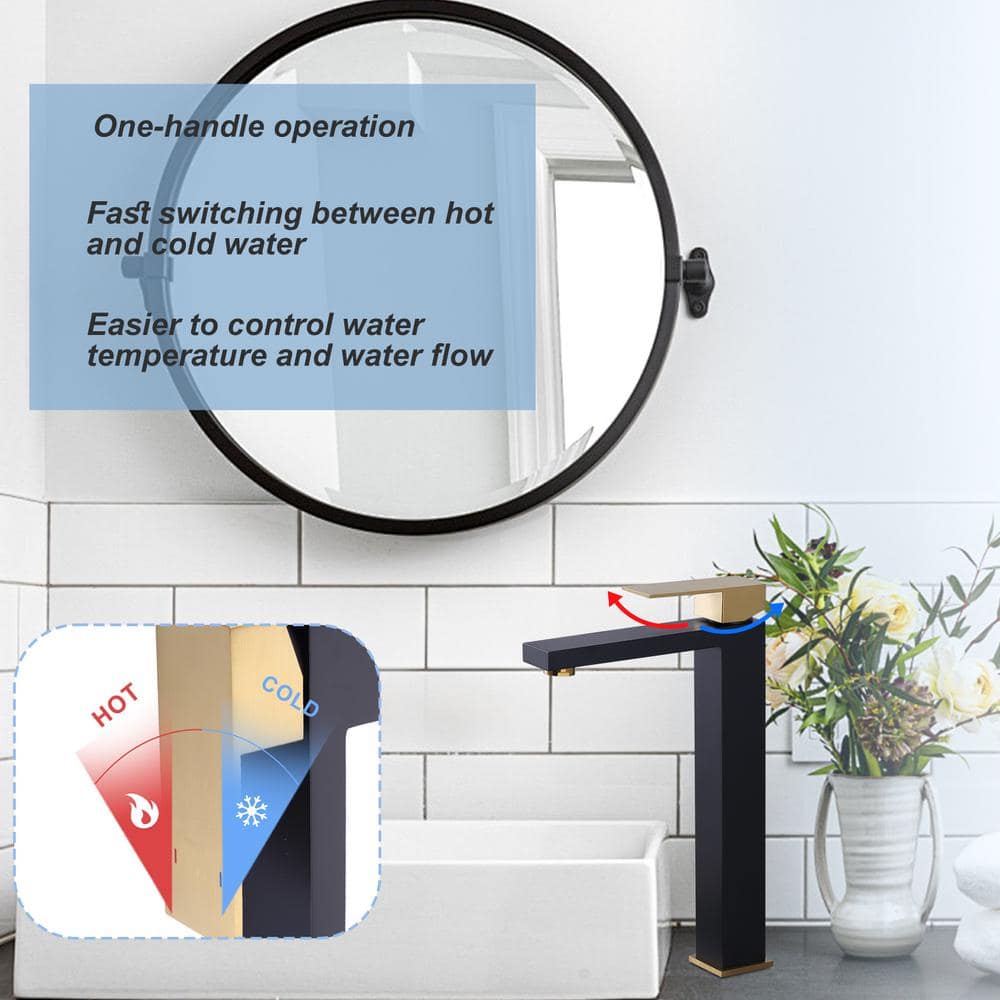 Tall Matte Black and Gold Stainless Steel Bathroom Faucet