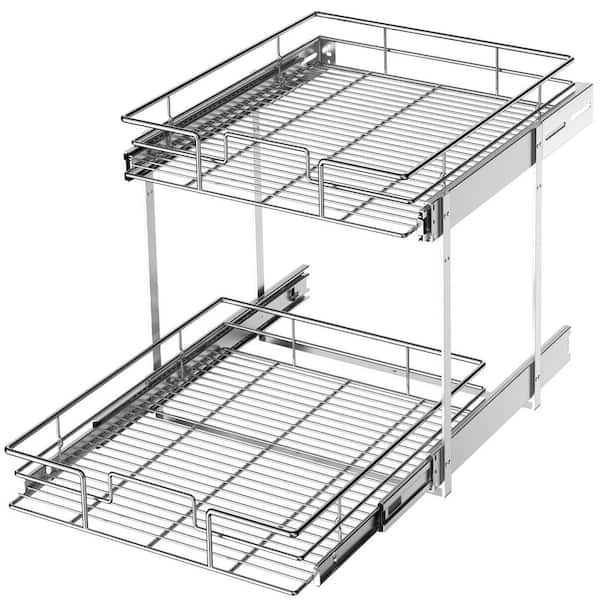 HOMLUX 2-Tier 17 in. W x 18 in. D Silver Metal Individual Pull Out Cabinet Organizer