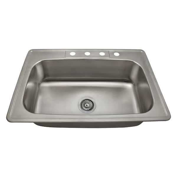 MR Direct Drop-in Stainless Steel 33 in. 4-Hole Single Bowl Kitchen Sink