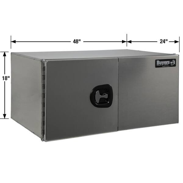 Buyers Products Company 18 in. x 18 in. x 48 in. Black Smooth Aluminum Underbody Truck Tool Box with Barn Door Buyers Products Company 18 in. x 18 in. x 48 in. Black Smooth Aluminum Underbody Truck Tool Box with Barn Door