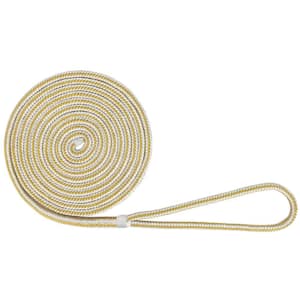 BoatTector Double Braid Nylon Dock Line - 1/2 in. x 20 ft., White and Gold
