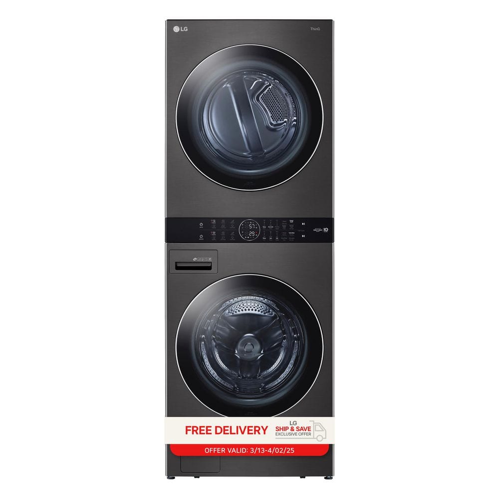 Black Steel 27" Smart Gas Washer and Dryer Set with LED Display