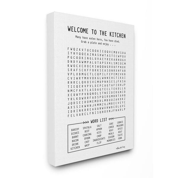 the stupell home decor collection 36 in x 48 in black and white kitchen crossword puzzle sign super canvas wall art by shawnda craig kwp 2081 cn 36x48 the home depot