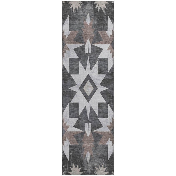 Mayfield Premium Machine Washable Abstract AMF1893 Graphite 2 ft. 3 in. x 7 ft. 6 in. Runner Rug