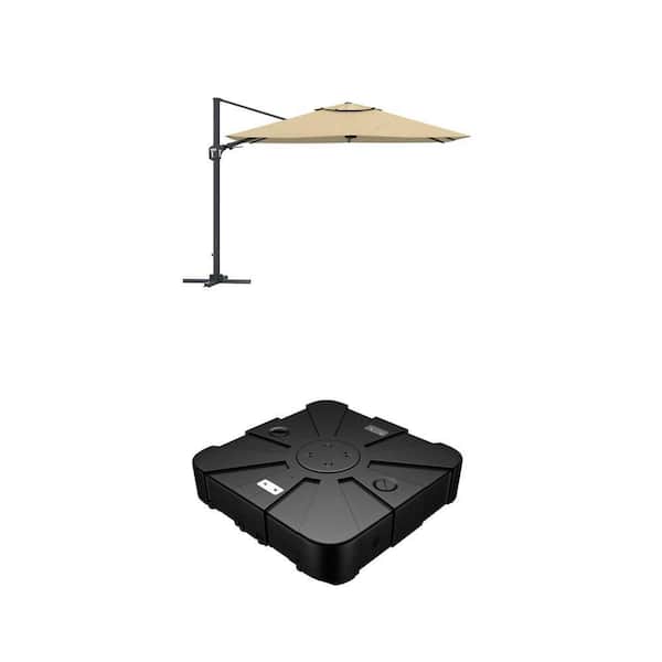 11 ft. Square Cantilever Patio Umbrella and Mobile HDPE Umbrella Base Combo